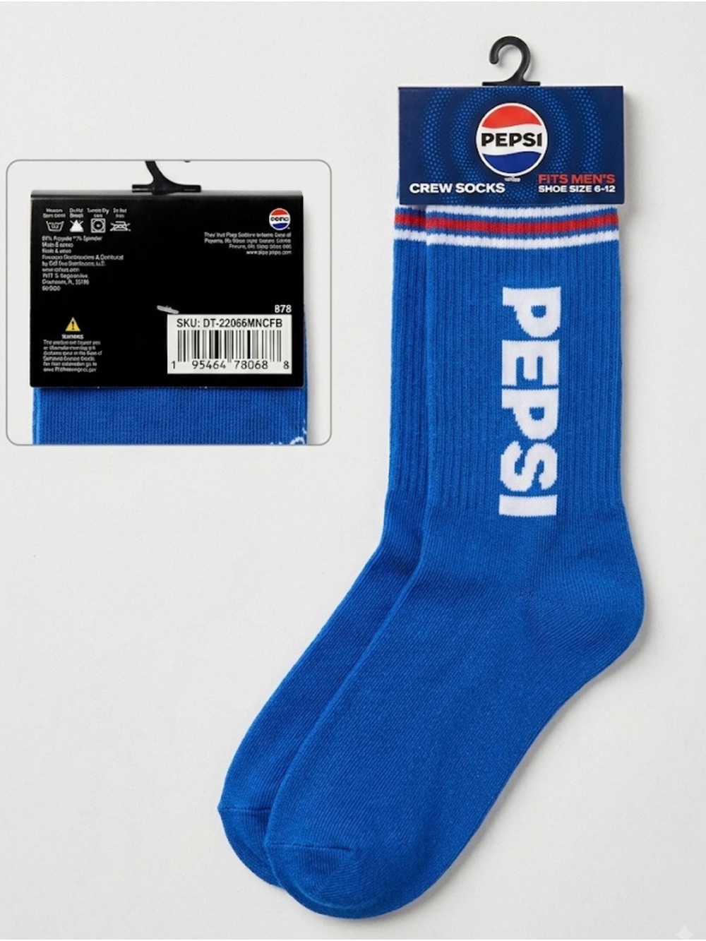 NWT Pepsi Men's Crew Socks Royal Blue Logo Size 6-12 Retro Vintage Style